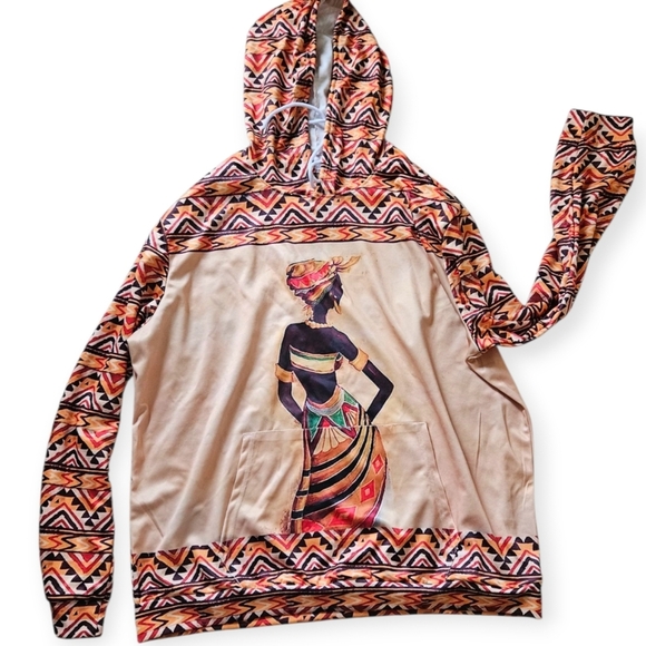 African Inspired Ethnic Tribal Pattern Lightweight Hoodie Unisex 3XL - Picture 2 of 5